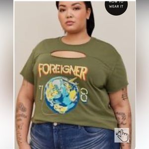 Torrid NWT Foreigner classic fit cotton keyhole tee